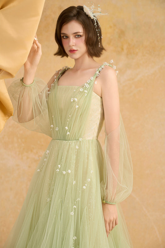 Lilys Square Neck Applique Midi Dress