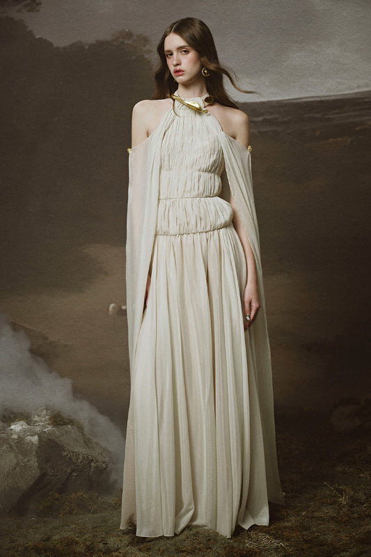 Lunaria A-line Cape Shoulder Chiffon Floor Length Dress