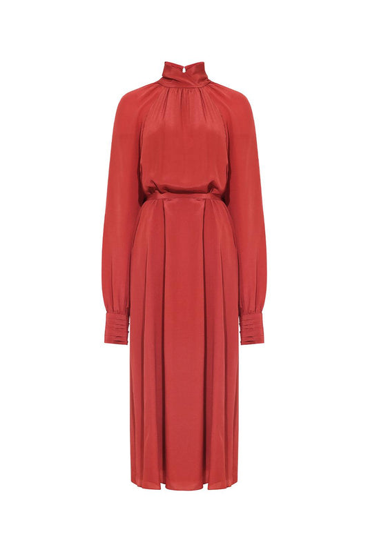 Palma Blouson Cuff Sleeved Crepe De Chine Midi Dress