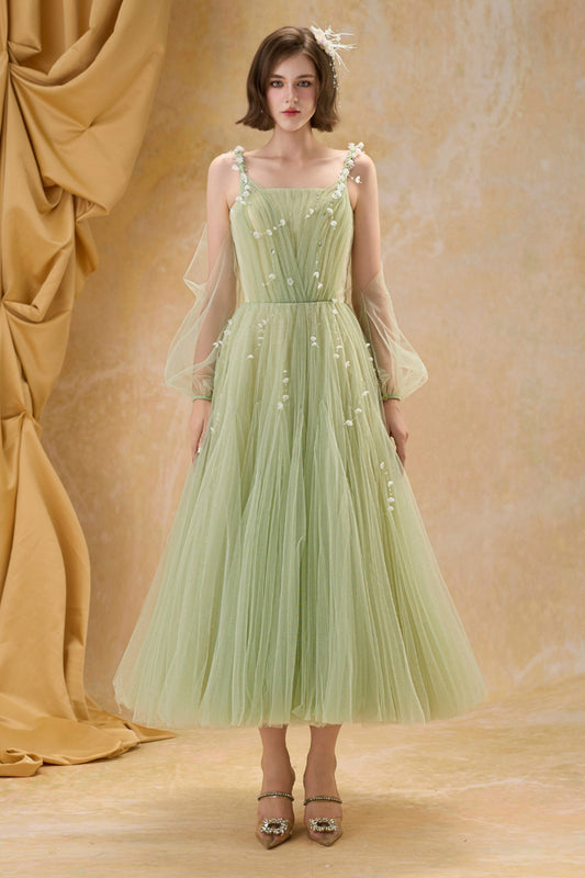 Lilys Square Neck Applique Midi Dress