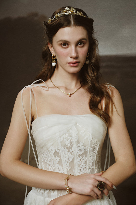 Hestia Tiered Tie String Lace Floor Length Dress