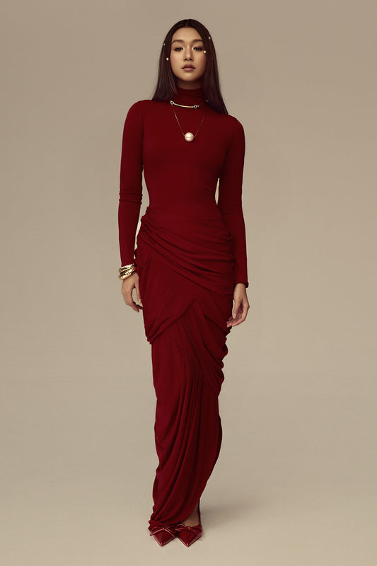 Thalora Turtle Neck Draped Maxi Dress