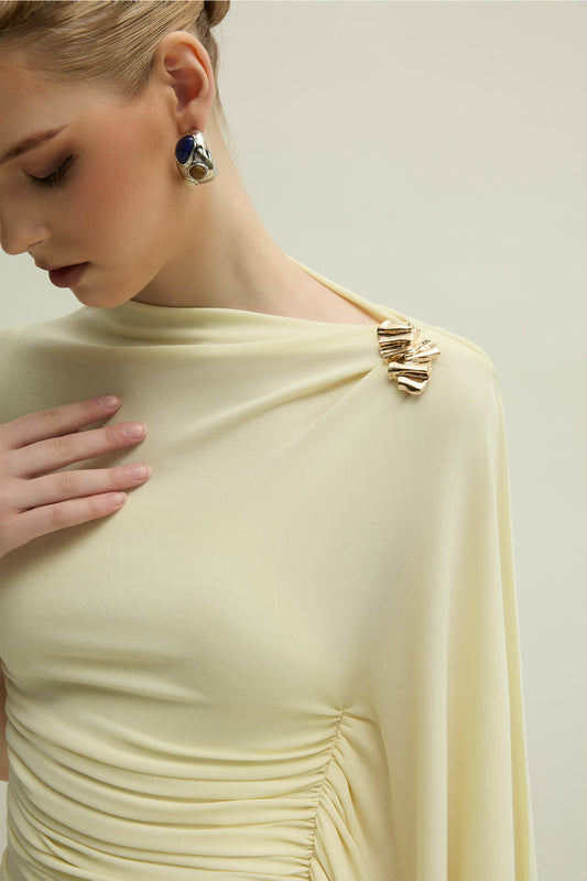 Minerva Boat Neck Gathering Maxi Dress