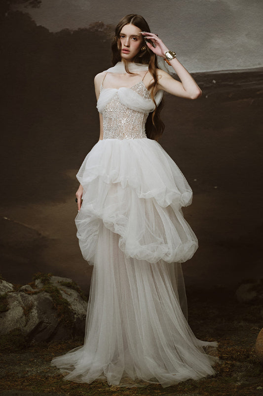 Nuvia Bubble Sleeveless Tulle Floor Length Dress
