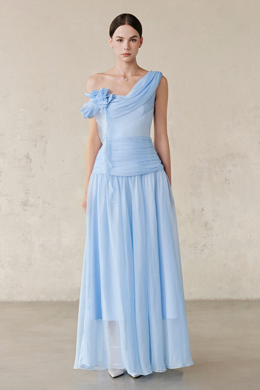 Venus Asymmetric Neck Applique Maxi Dress