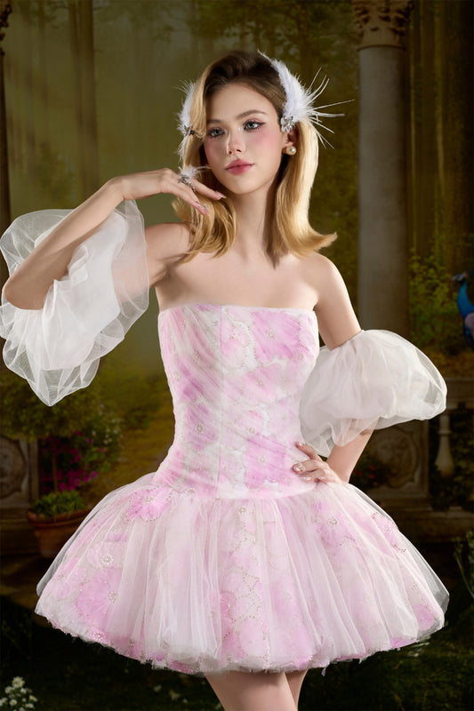 Lizzie Puff Sleeve Gathering Mini Dress