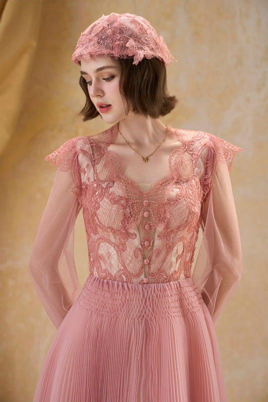 Helena Bishop Sleeve Pleated Midi Dress