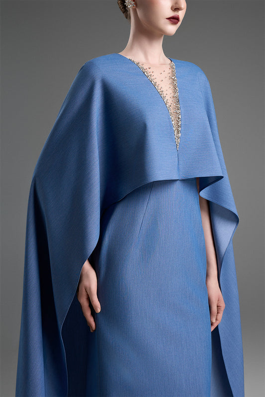 Katarina Cape Sleeve Bead Maxi Dress