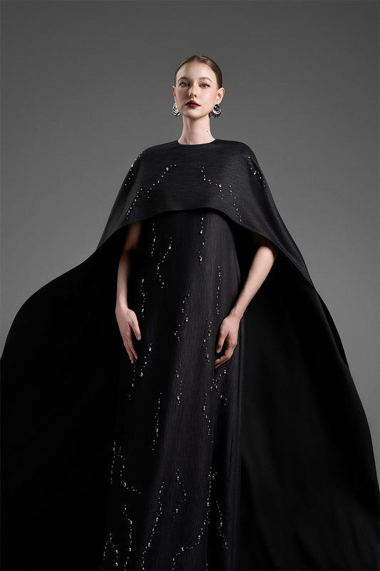 Giulia Cape Sleeve Rhinestone Maxi Dress
