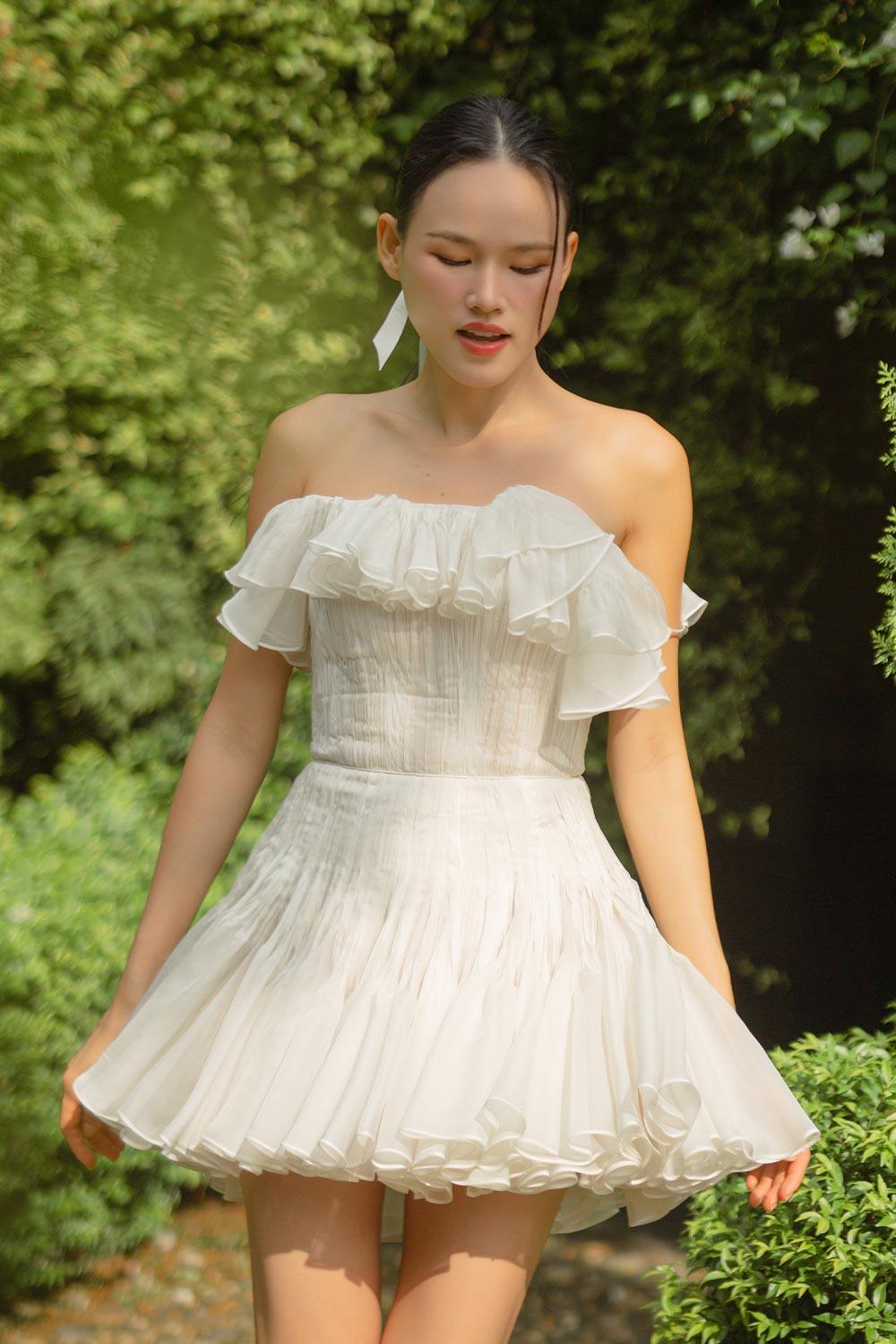 green emerald velvet dress Women's Gianni Fit and Flare Off-Shoulder Organza Voile Mini Dress Customize White Mean Blvd