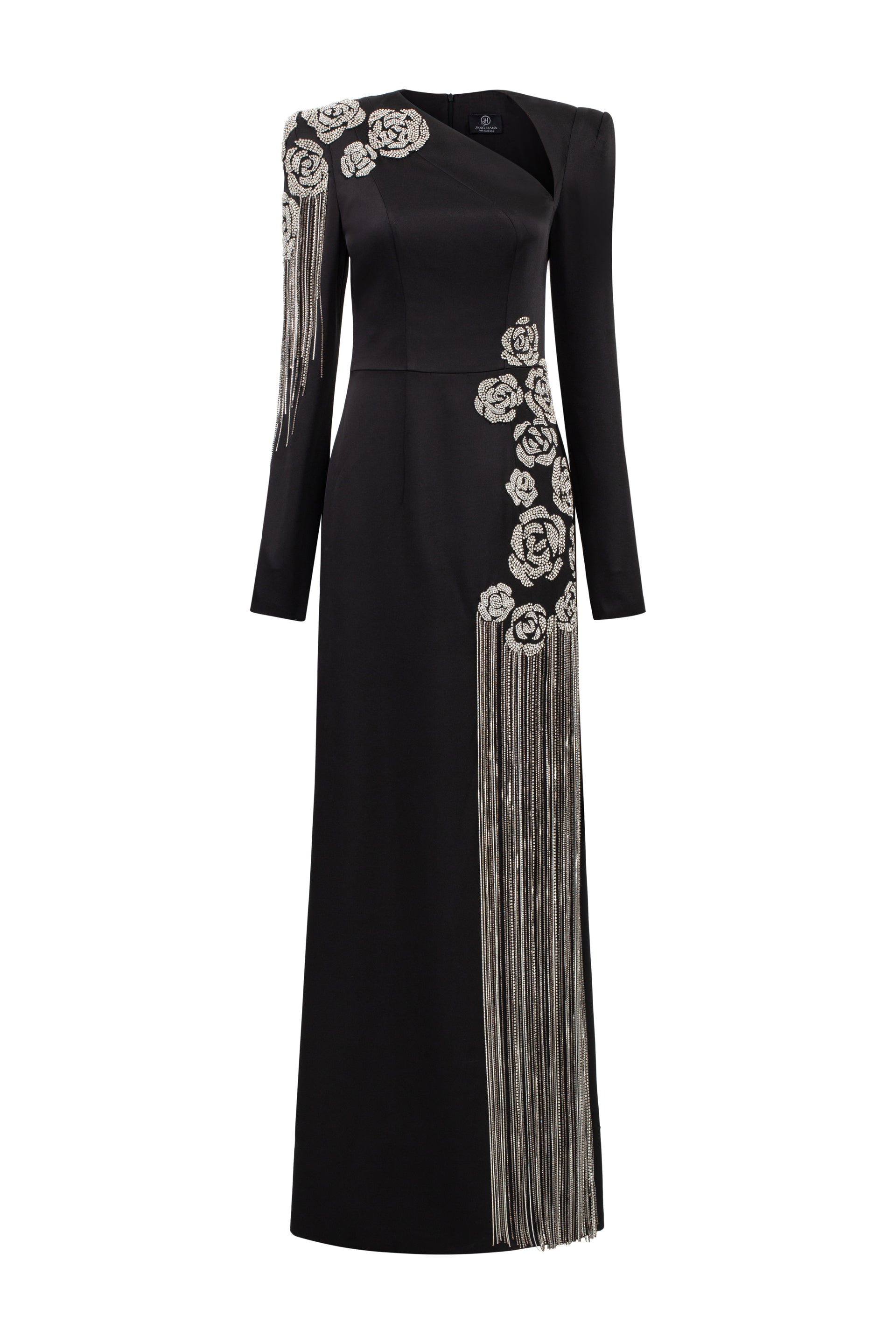 embroidered fringe long dress Black Fringe & Embroidered Dress Small main image 1