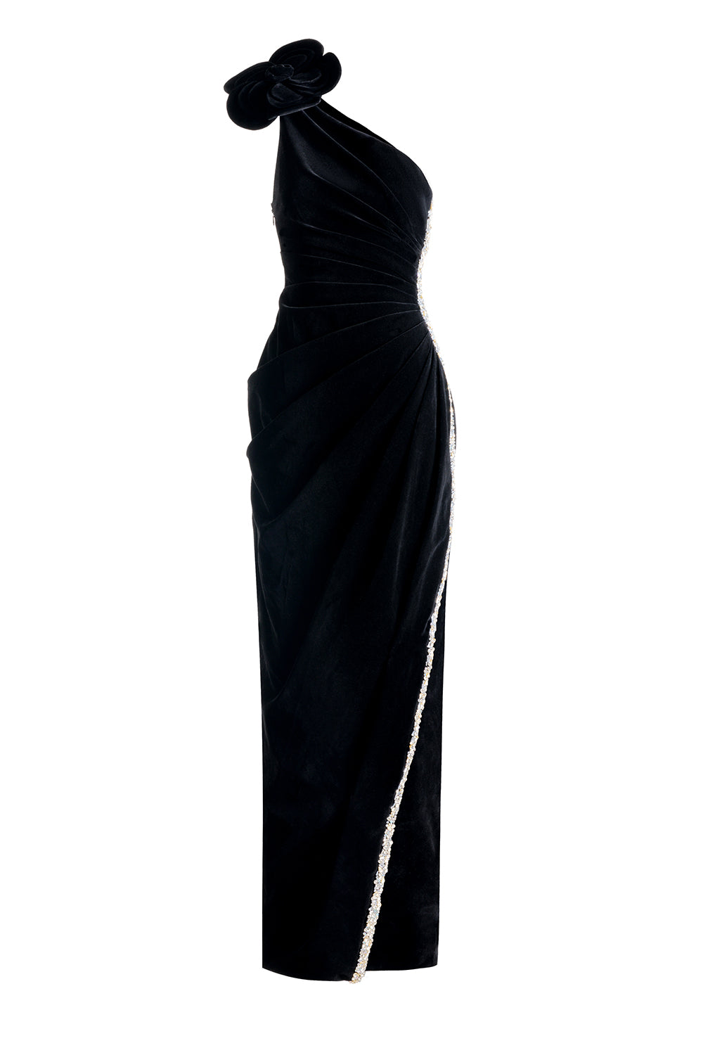 Women's Diana Asymmetric Draped Velvet Maxi Dress  XXS/XS/S/M/L/XL/XXL/3XL/Customize Black MEAN BLVD
