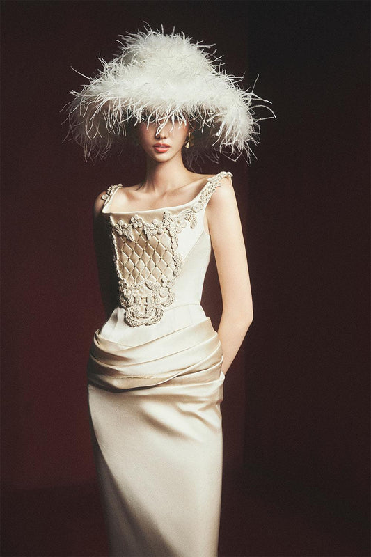 Denisse Sheath Square Neck Satin Floor Length Dress