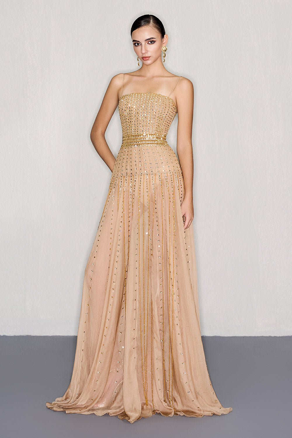 Women's Soren A-line Spaghetti Strap Organza Voile Floor Length Dress Customize Nude MEAN BLVD