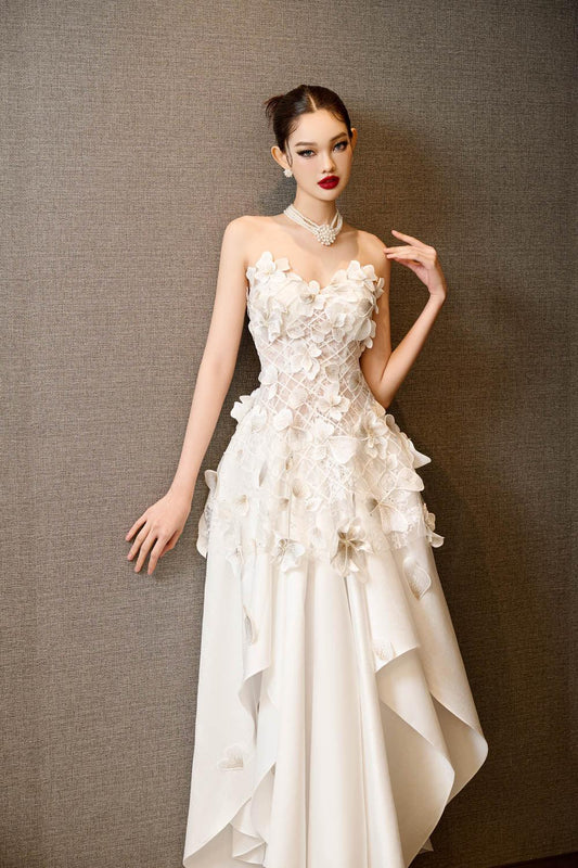 Crystal Couture A-line Sweetheart Neck Mesh Taffeta Floor Length Dress