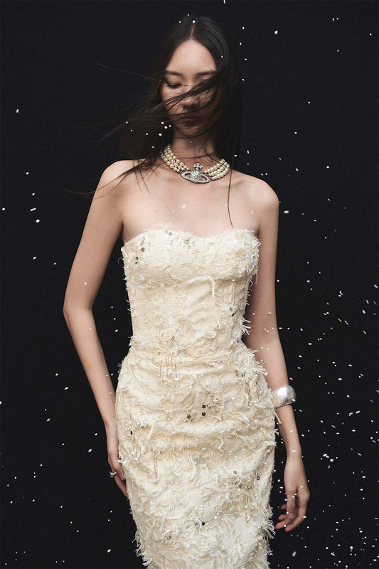 Farley Strapless Semi-Heart Neck Taffeta Midi Dress