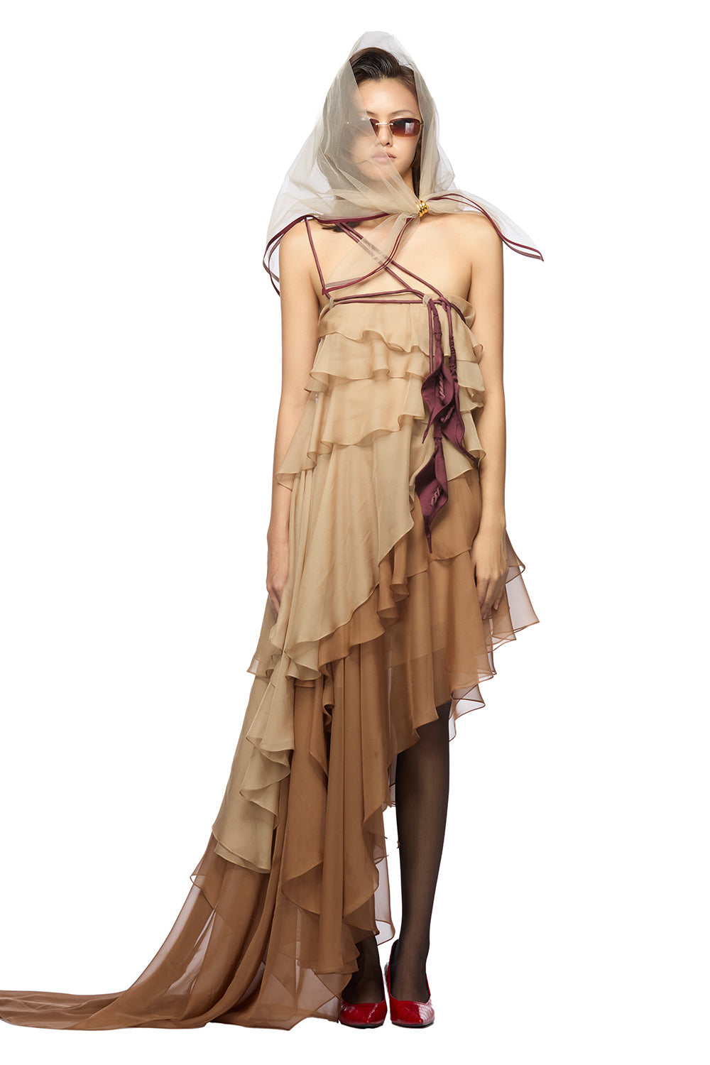 Women's Karina Asymmetric Layered Organza Voile High-low Dress XS/S/M/L/Customize Light Brown MEAN BLVD Light Brown / M
