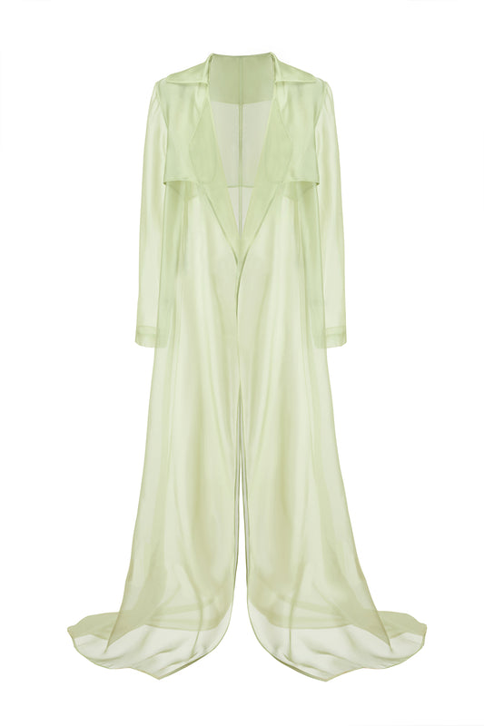 Thi Lam Straight Sheer Silk Organza Maxi Trench Coat