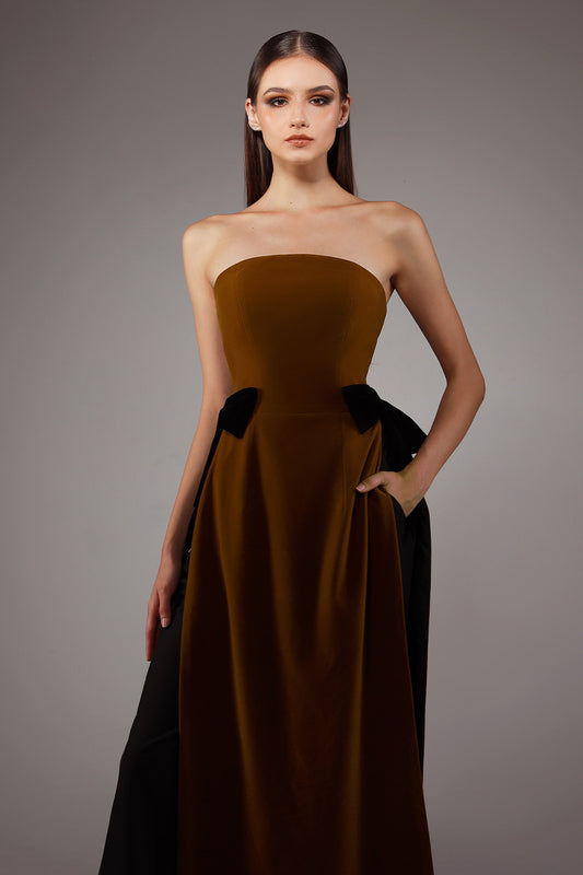 Brigita A-line Straight Across Neck Velvet Floor Length Ao Dai Set