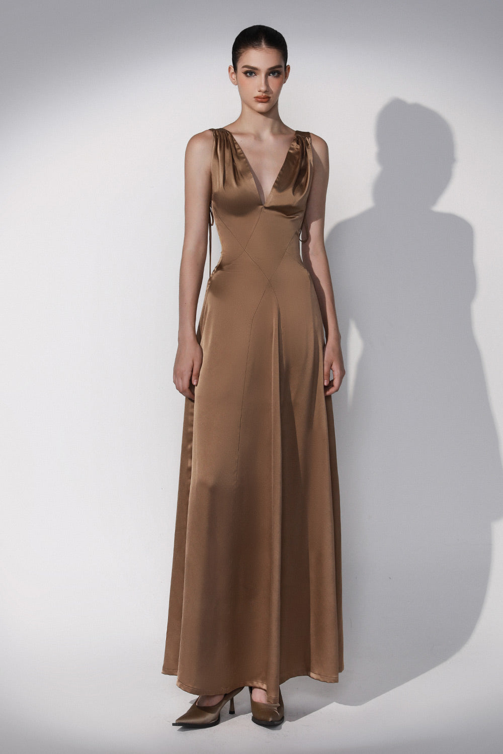 Women's Soleil A-line Open Back Silk Maxi Dress 0/1/2/3/Customize Brown MEAN BLVD Brown / 0 Women's Soleil A-line Open Back Silk Maxi Dress 0/1/2/3/Customize Brown MEAN BLVD Brown / 0