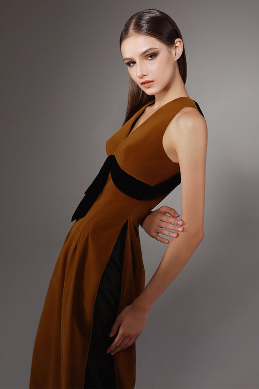 Cascade A-line V-Neck Velvet Floor Length Ao Dai Set