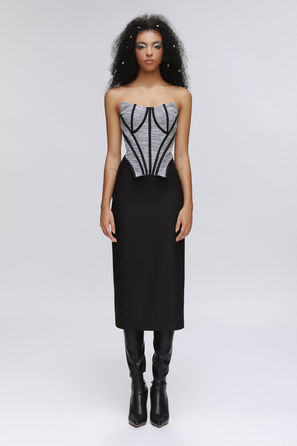 Women's Lotus Sheath Corset Wool Cotton Midi Dress 0/1/2/Customize Black/Grey MEAN BLVD Women's Lotus Sheath Corset Wool Cotton Midi Dress 0/1/2/Customize Black/Grey MEAN BLVD