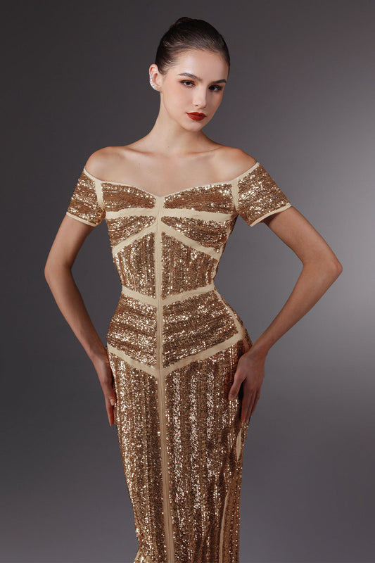 Havilland Hourglass Off-Shoulder Wool Cotton Ankle Length Dress