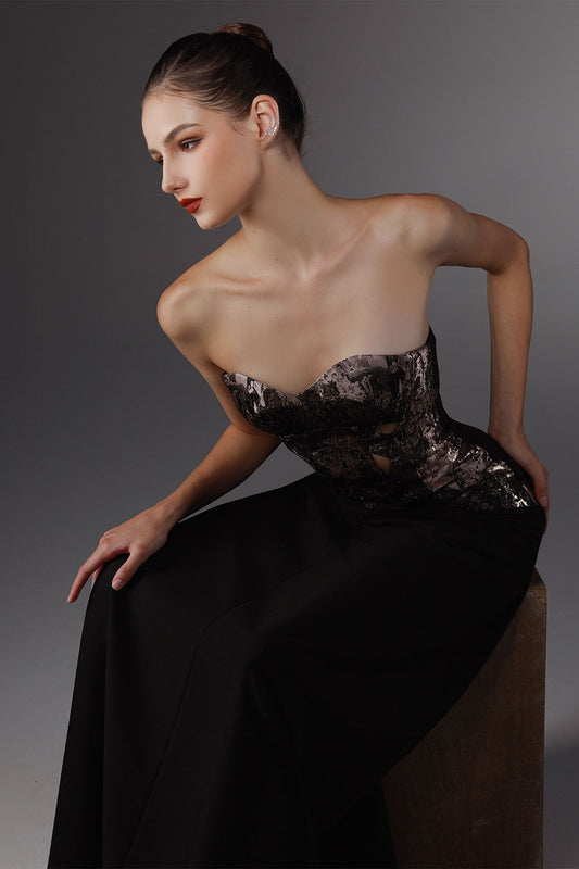 Jardin A-line Open Shoulder Wool Cotton Floor Length Dress