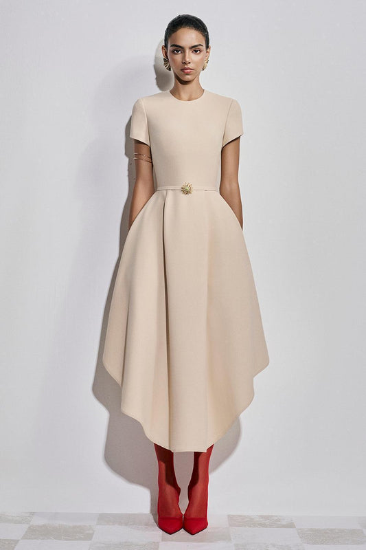 Tiffany Asymmetric Short Sleeved Polyester Ankle Length Dress - MEAN BLVD