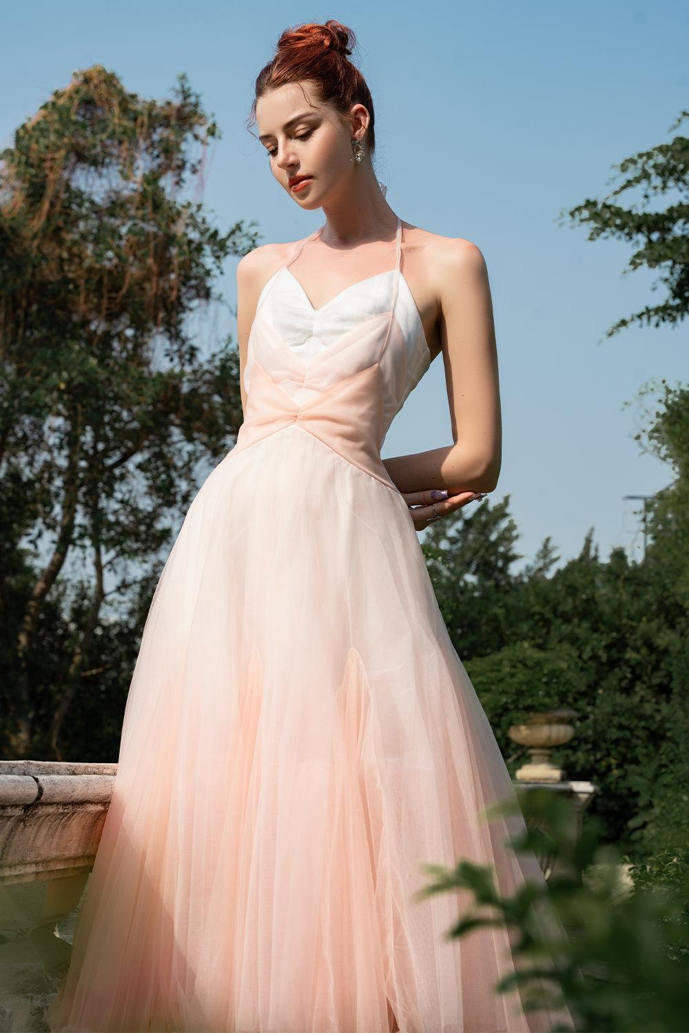 Women's Reverie Halter Sleeveless Tulle Ankle Length Dress S/M/L Pink Mean Blvd Pink / M