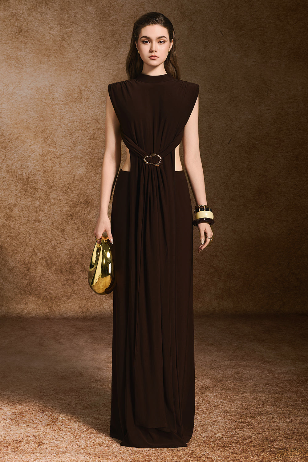 Women's Napoli Sheath Open Back Spandex Maxi Dress S/M/L/XL/Customize Dark Brown MEAN BLVD Dark Brown / L