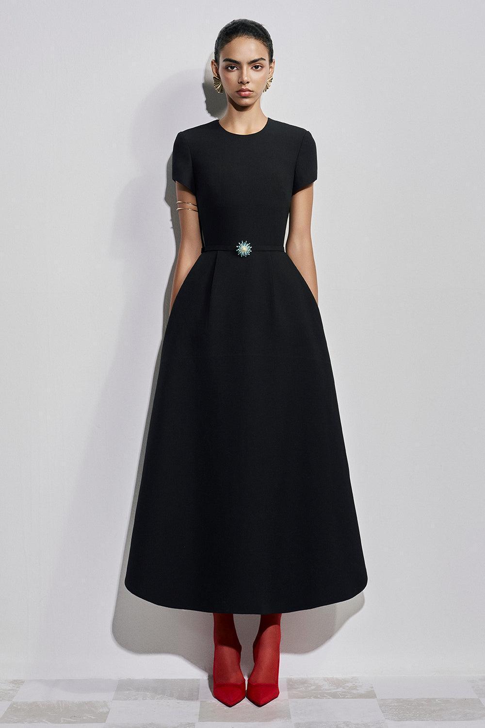 Women's Therese A-line Round Neck Polyester Ankle Length Dress S/M/L/XL Black MEAN BLVD Black / Customize