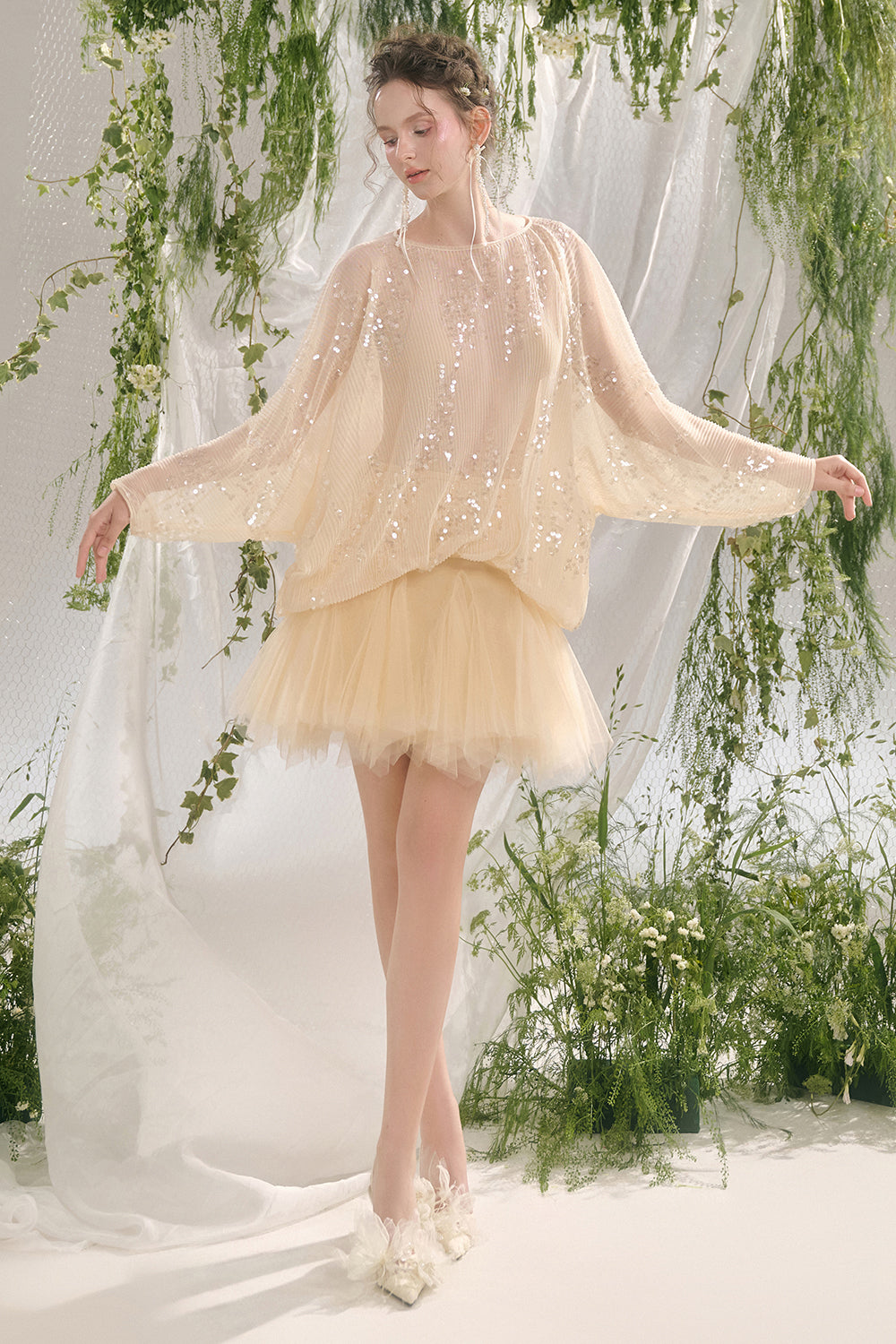 Women's Grace A-Line Layered Tulle Mini Skirt S/M/L/Customize Beige Mean Blvd Beige / S
