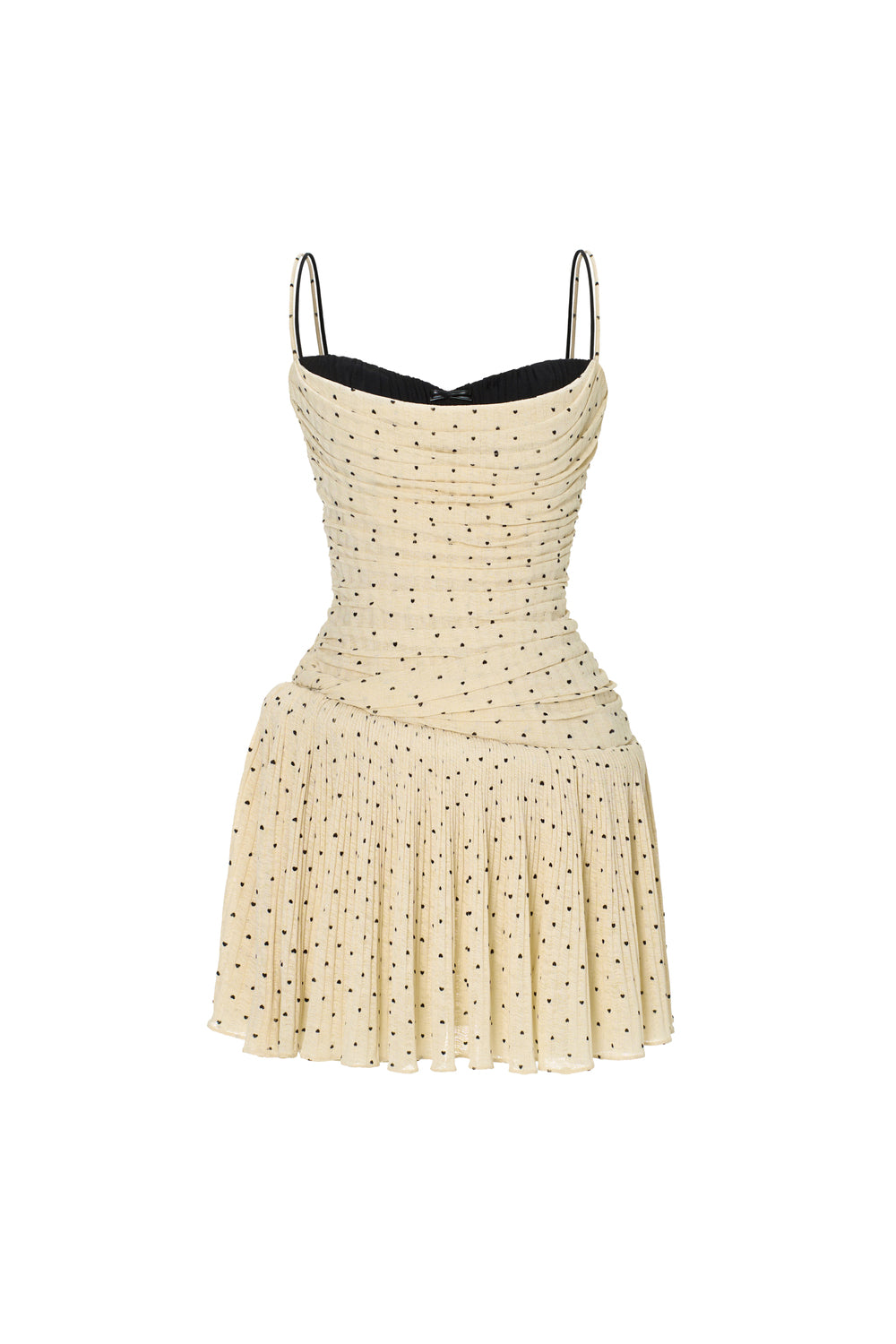 Women's Gwendoline Babydoll Gathering Mini Dress XS/S/M/L/XL Pastel Yellow  & Black Dots MEAN BLVD
