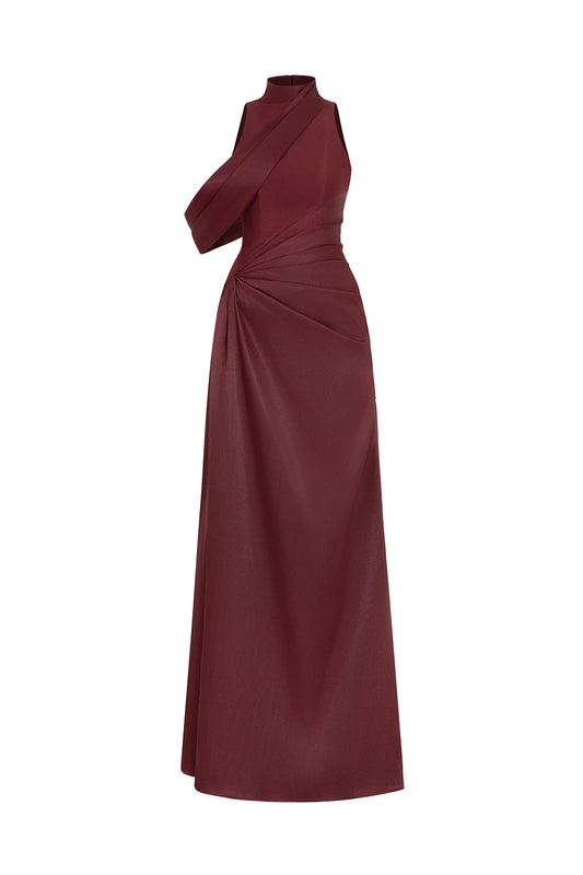 Linh Nguyet A-line High Neck Taffeta Floor Length Dress