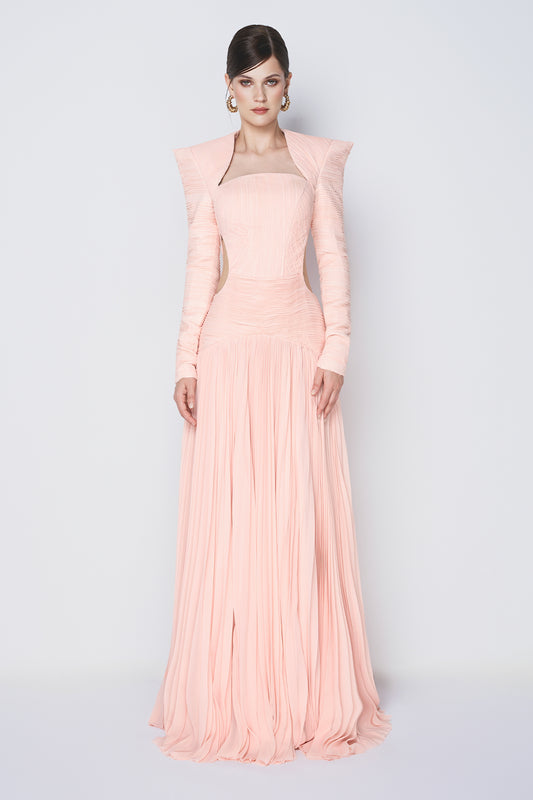 Celestial Drop Waist Square Shoulder Chiffon Floor Length Dress