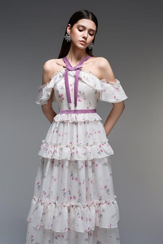 Flora Layered V-Neck Tencel Ankle Length Dress