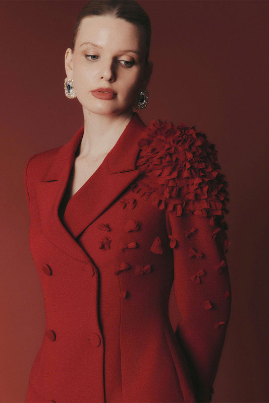 Violeta Structured Notch Lapel Poly Silk Blazer