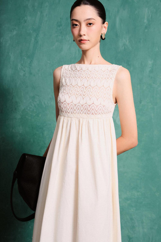 Hanbok Empire Boat Neck Cotton Poplin Maxi Dress