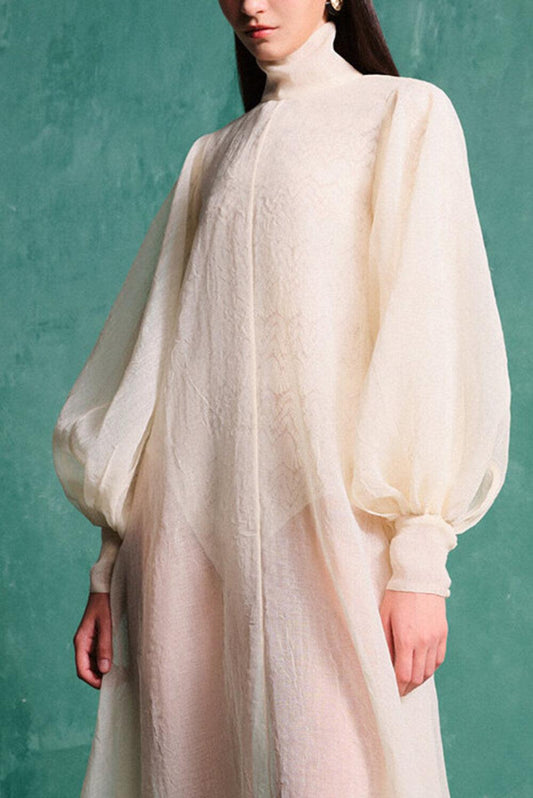 Mackenzie Flared Bishop Sleeved Organza Floor Length Dress