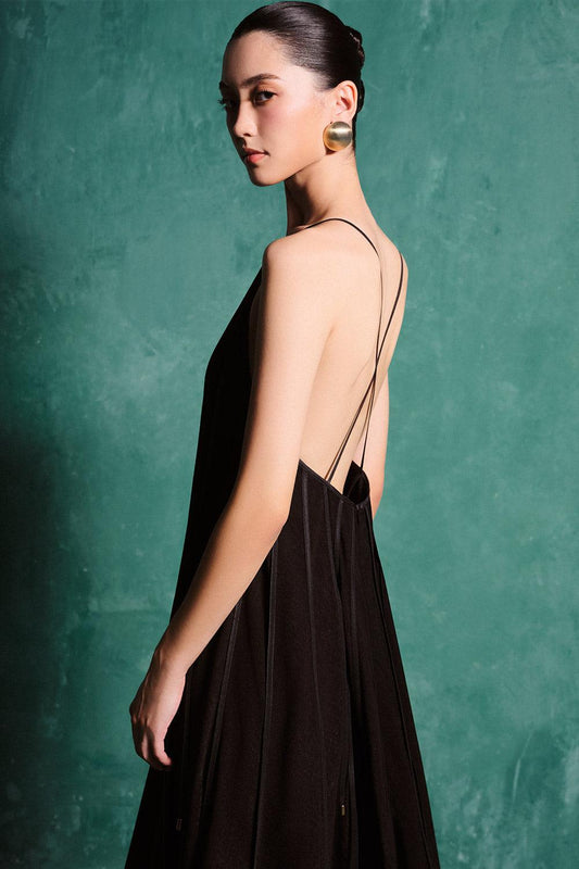 Allyson Trapezoid Spaghetti Strap Spandex Velvet Floor Length Dress