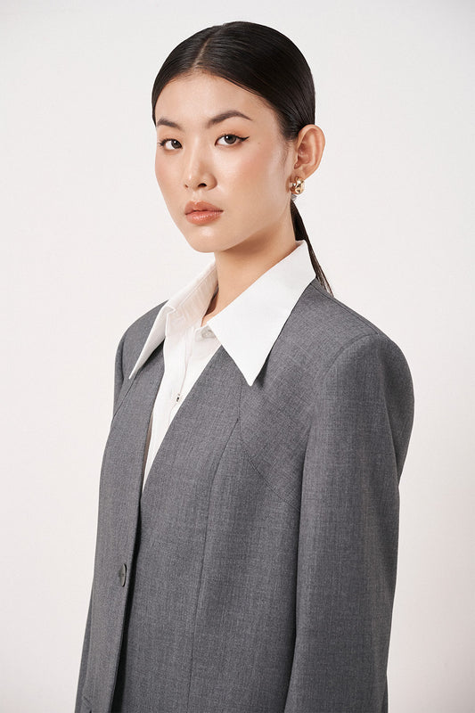 Naomi Straight Lapelless Wool Blend Blazer