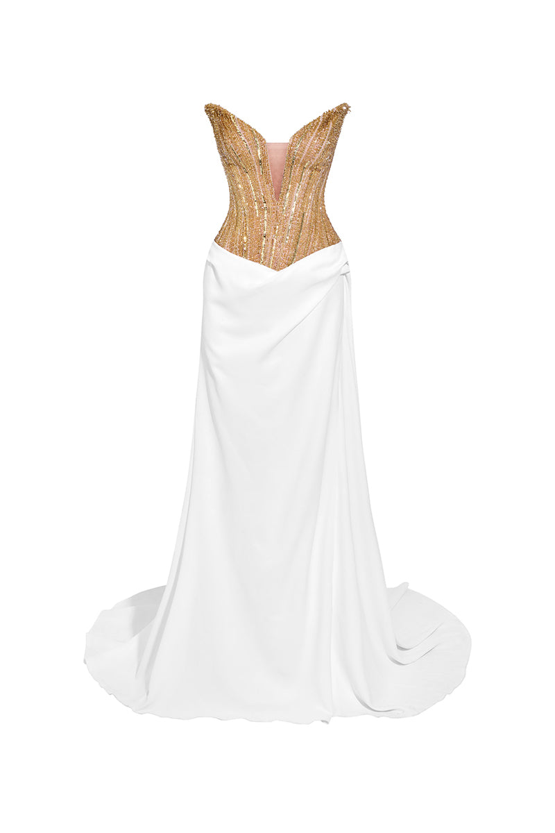 Women's Swanie Sweetheart Maxi Dress White & Golden Oak Customize MEAN BLVD