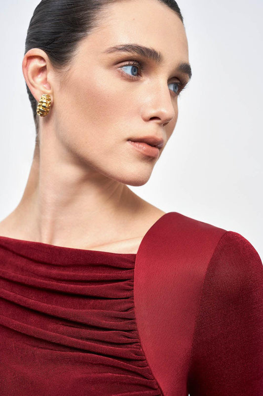 Mirabel A-line Back Slit Taffeta Midi Dress