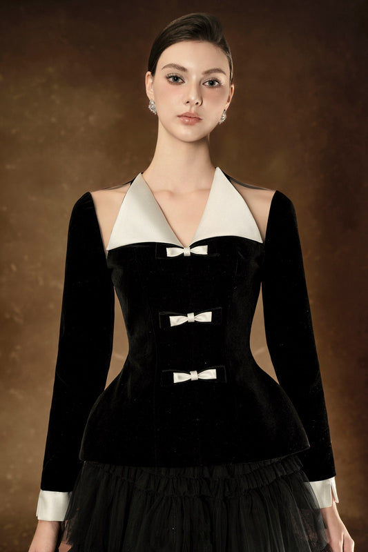 Nalia Peplum Cut-Out Velvet Top