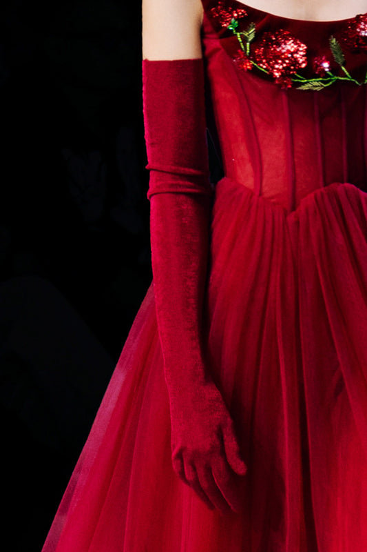 Long Velour Cotton Spandex Gloves