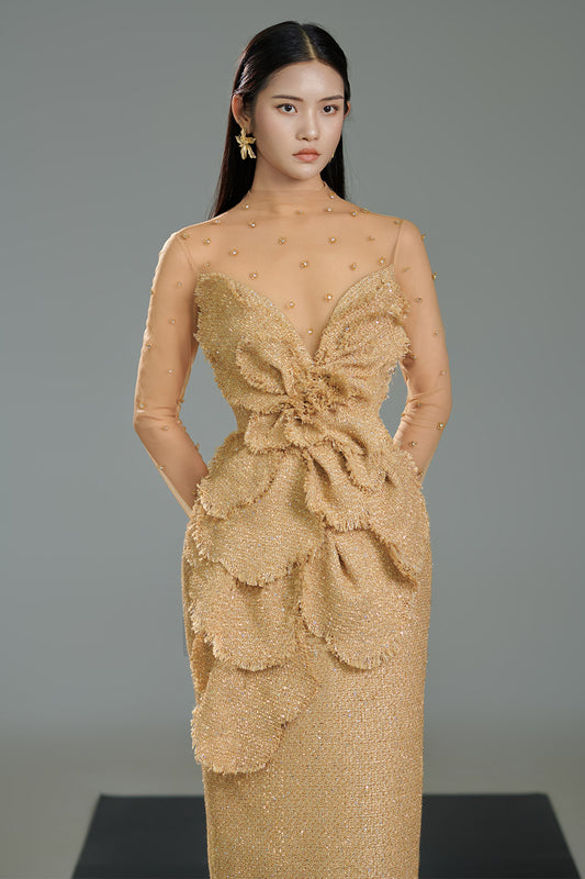 Pineda Pegged Back Slit Polyester Maxi Dress