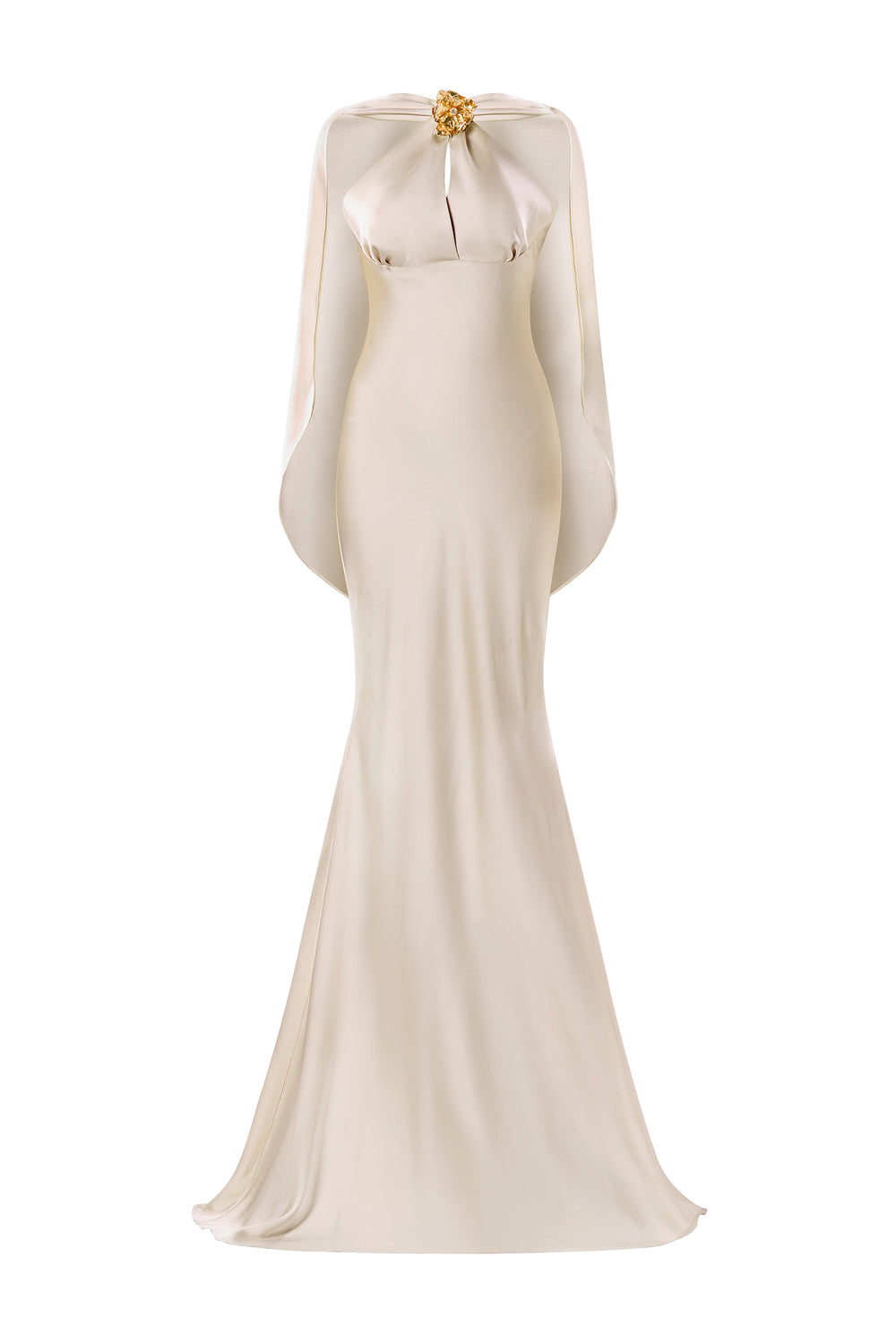 Women's Oravie Mermaid Cape Shoulder Satin Floor Length Dress S/M/L/Customize Cream Beige MEAN BLVD Cream Beige / L Women's Oravie Mermaid Cape Shoulder Satin Floor Length Dress S/M/L/Customize Cream Beige MEAN BLVD Cream Beige / L