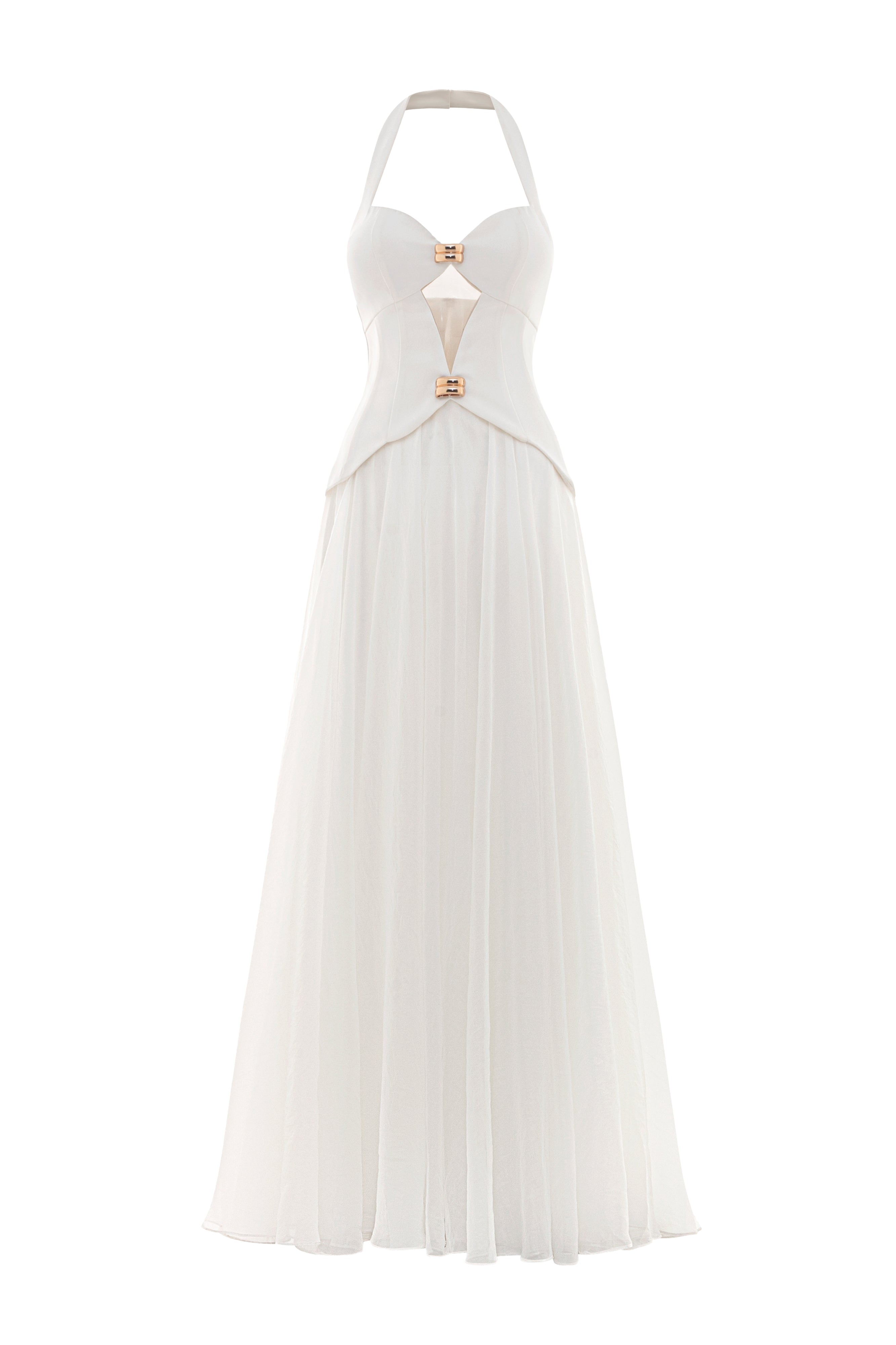 Women's Alissa Halter Metal Maxi Dress S/M/L/XL/Customize White MEAN BLVD