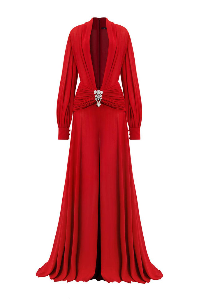 Swiss Dot Bishop Sleeve Chiffon A-line Dress